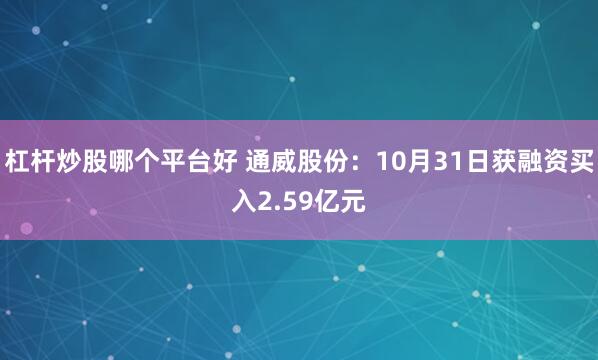 杠杆炒股哪个平台好 通威股份：10月31日获融资买入2.59亿元